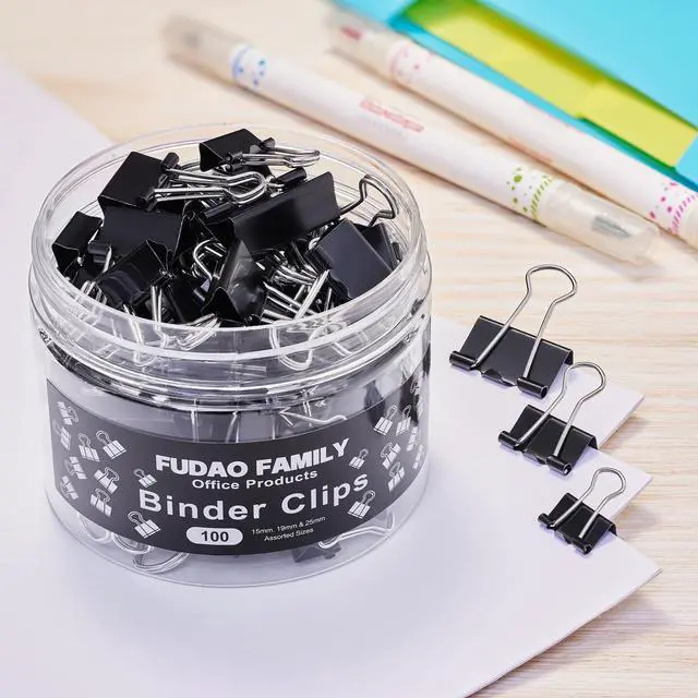 Alt view image 6 of 6 - 100pcs Binder Clips Assorted Sizes, Black Paper Clamps, Medium, Small, Mini 3 Sizes with Box for Office, School and Home