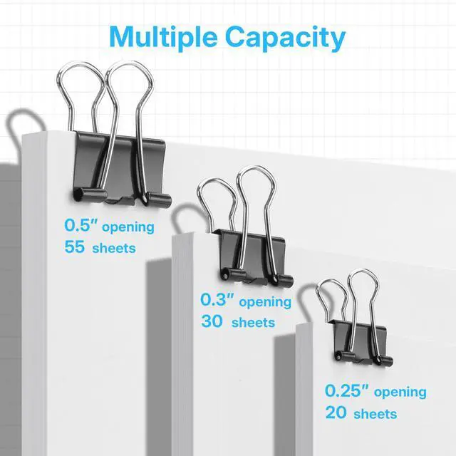 Alt view image 5 of 7 - 100 Pcs Paper Binder Clip, Black Binder Clips, Metal Paper Clamps, Assorted Sizes, Ideal for Office, Home and School Supplies