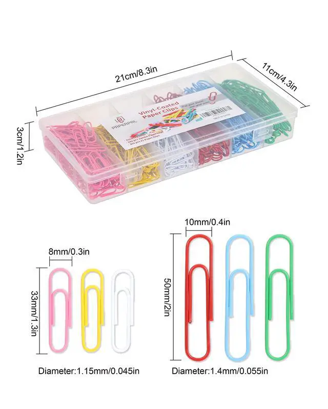 Alt view image 2 of 7 - Paperclips for Office School & Personal Use, Duo Size Vinyl Coated Paper Clip (2" & 1-2/7"), 540 Large & Medium Size Paper Clips (360 in No.1 Size, 180 in Jumo Size), Assorted Color