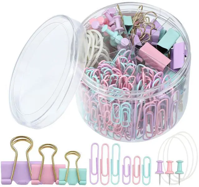 Main image of 350 Pcs Paper Clips Assorted Sizes, Colored Binder Clip Paper Clamps Office Clips Set Push Pins Rubber Bands Teacher Supplies for Classroom Office Easter Gifts