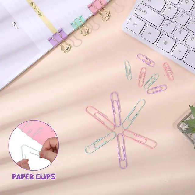 Alt view image 4 of 7 - 350 Pcs Paper Clips Assorted Sizes, Colored Binder Clip Paper Clamps Office Clips Set Push Pins Rubber Bands Teacher Supplies for Classroom Office Easter Gifts