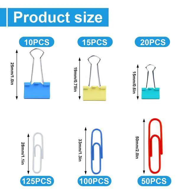 Alt view image 2 of 7 - 320PCS Paper Clips Binder Clips,Colored Paperclips and BinderClips Assorted Sizes(S/M/L),Colored Office Clips Set,Paper Clamps,Colorful Binder Clips for Office School Supplies Document Organizing