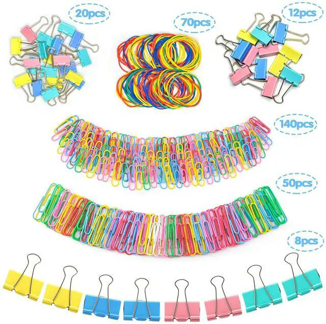 Alt view image 2 of 6 - Paper Clips Binder Clips, Colored Office Clips Set - Back to School Supplies- Assorted Sizes Paperclips Paper Clamps Rubber Bands for Office and School Supplies, Document Organizing