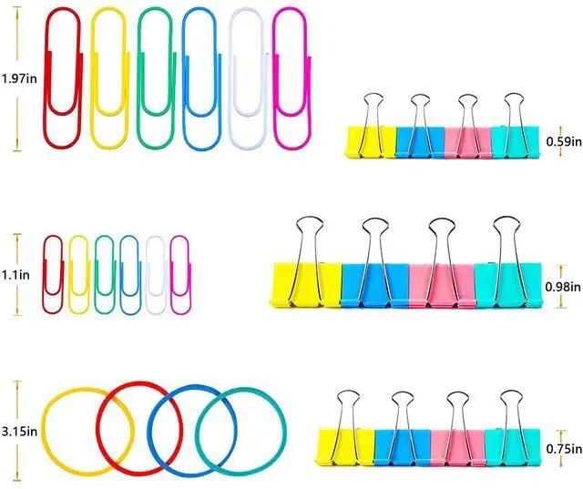 Alt view image 3 of 6 - Paper Clips Binder Clips, Colored Office Clips Set - Back to School Supplies- Assorted Sizes Paperclips Paper Clamps Rubber Bands for Office and School Supplies, Document Organizing