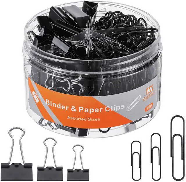 Main image of 300pcs Paper and Binder Clips Assorted Sizes, Black