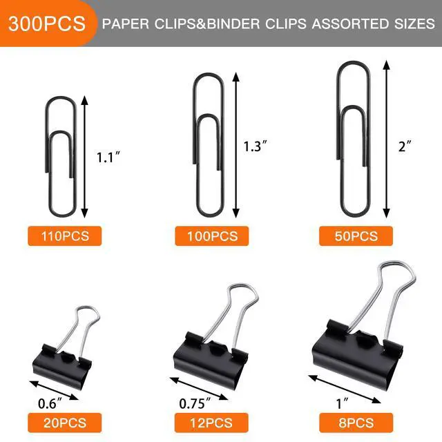 Alt view image 2 of 6 - 300pcs Paper and Binder Clips Assorted Sizes, Black
