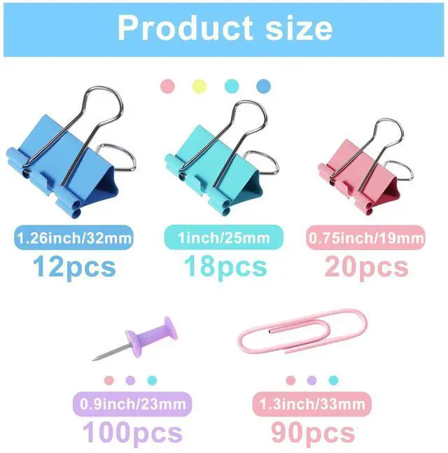Alt view image 2 of 7 - Paper Clips and Binder Clips Assorted Sizes, 240 PCS Colored Office Clips Set Large Medium Small Paper Clamps Paperclips Push Pin Thumb Tacks, College Supplies Home Office Supplies Document Organizing