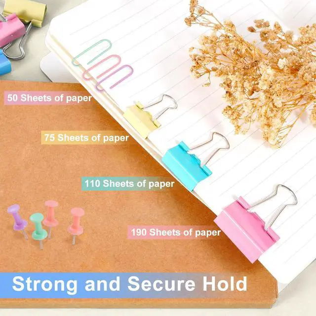 Alt view image 4 of 7 - Paper Clips and Binder Clips Assorted Sizes, 240 PCS Colored Office Clips Set Large Medium Small Paper Clamps Paperclips Push Pin Thumb Tacks, College Supplies Home Office Supplies Document Organizing