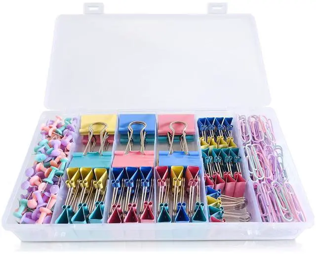Alt view image 5 of 7 - Paper Clips and Binder Clips Assorted Sizes, 240 PCS Colored Office Clips Set Large Medium Small Paper Clamps Paperclips Push Pin Thumb Tacks, College Supplies Home Office Supplies Document Organizing
