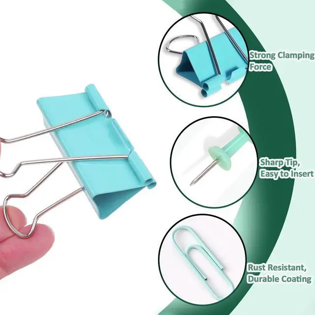 Alt view image 3 of 7 - Paper Clips and Binder Clips Assorted Sizes, 240 PCS Colored Office Clips Set Large Medium Small Paper Clamps Paperclips Push Pin Thumb Tacks, College Supplies Home Office Supplies Document Organizing
