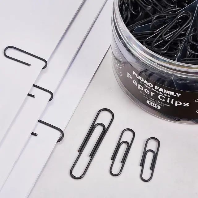 Alt view image 4 of 6 - 500pcs Paper Clips Assorted Sizes, Small, Medium and Large1.1inch, 1.3inch and 2inch Paper Clips, Vinyl Coated Paperclips for Office, School, Home Supplies (Black)