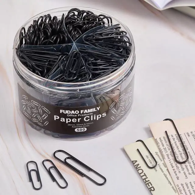 Alt view image 3 of 6 - 500pcs Paper Clips Assorted Sizes, Small, Medium and Large1.1inch, 1.3inch and 2inch Paper Clips, Vinyl Coated Paperclips for Office, School, Home Supplies (Black)