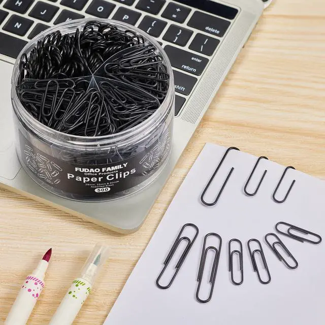 Alt view image 6 of 6 - 500pcs Paper Clips Assorted Sizes, Small, Medium and Large1.1inch, 1.3inch and 2inch Paper Clips, Vinyl Coated Paperclips for Office, School, Home Supplies (Black)