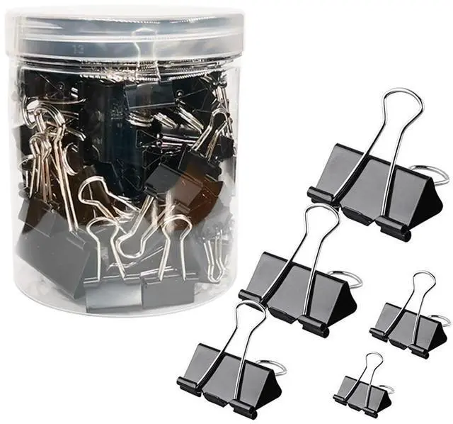 Main image of 120Pcs Binder Clips Assorted Size, Office Clips with Clear Storage Container, Bulldog Clips, Paper Clips, Office Supplies
