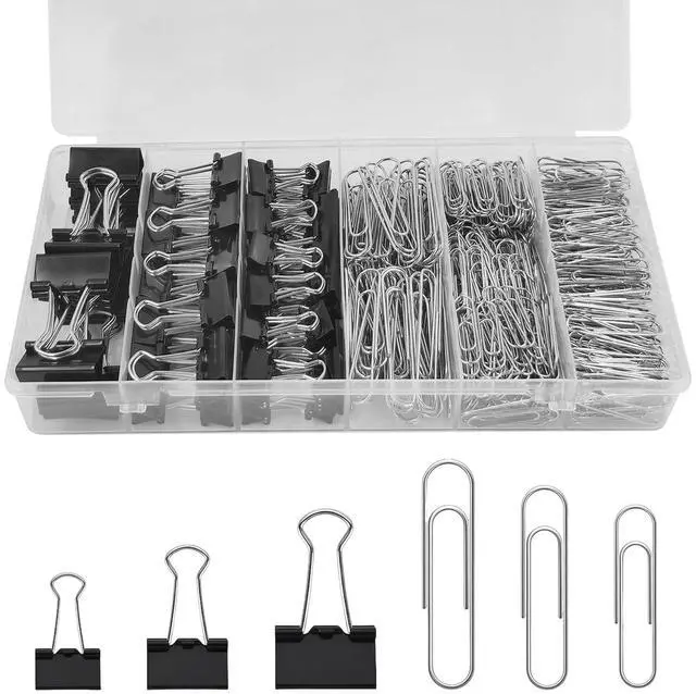 Main image of 350 Pcs Paper Clips and Binder Clips,Office Clips Set, Large Binder Clips,Assorted Sizes Set, Black Metal Office Clips, Paper Clamps, for Office and School Supplies