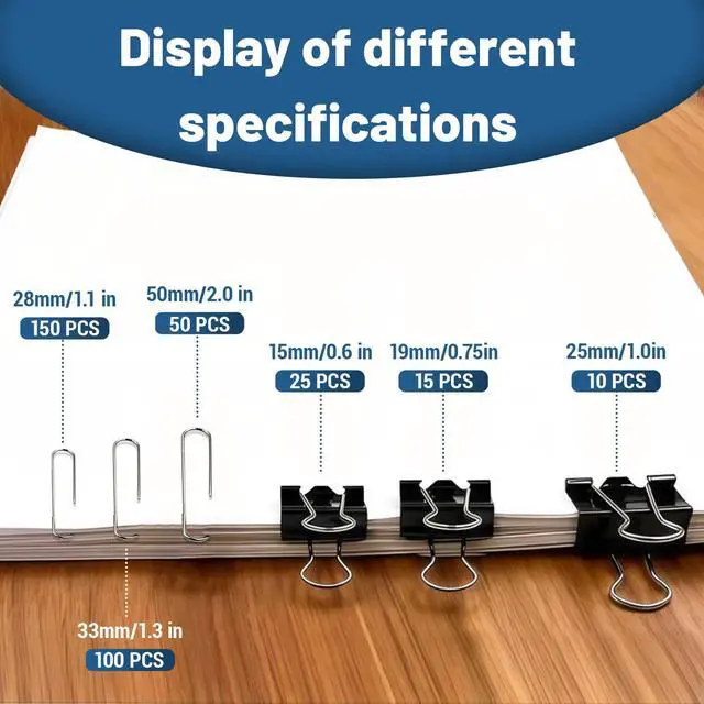 Alt view image 6 of 7 - 350 Pcs Paper Clips and Binder Clips,Office Clips Set, Large Binder Clips,Assorted Sizes Set, Black Metal Office Clips, Paper Clamps, for Office and School Supplies