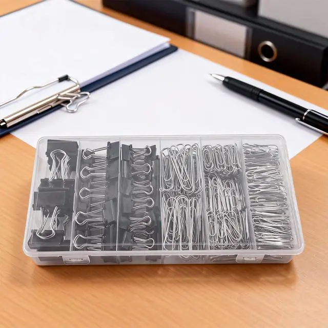 Alt view image 3 of 7 - 350 Pcs Paper Clips and Binder Clips,Office Clips Set, Large Binder Clips,Assorted Sizes Set, Black Metal Office Clips, Paper Clamps, for Office and School Supplies