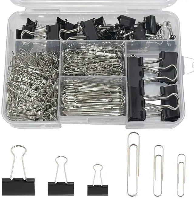 Main image of 360PCS Black Assorted Size Paper Clips and Binder Clips, Paperclips Large Medium Small, Binder Clip and Paper Clip Set for Home, School, and Office Supplies in a Container with Compartments