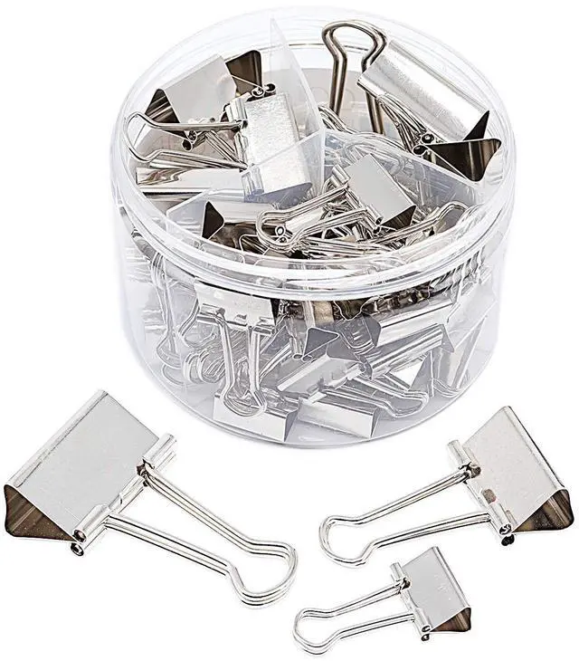 Main image of Silver Binder Clips Paper Clamps, Assorted Sizes Set (Small, Medium, Large) for Office School and Home Supplies (New Version)