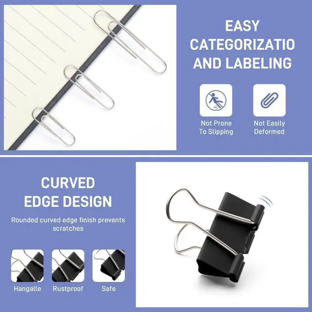 Alt view image 3 of 6 - 360PCS Black Assorted Size Paper Clips and Binder Clips, Paperclips Large Medium Small, Binder Clip and Paper Clip Set for Home, School, and Office Supplies in a Container with Compartments