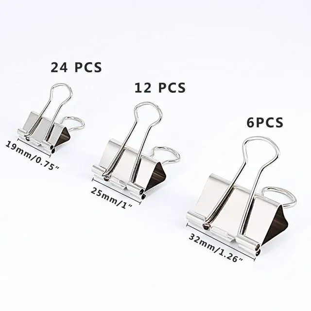 Alt view image 2 of 5 - Silver Binder Clips Paper Clamps, Assorted Sizes Set (Small, Medium, Large) for Office School and Home Supplies (New Version)