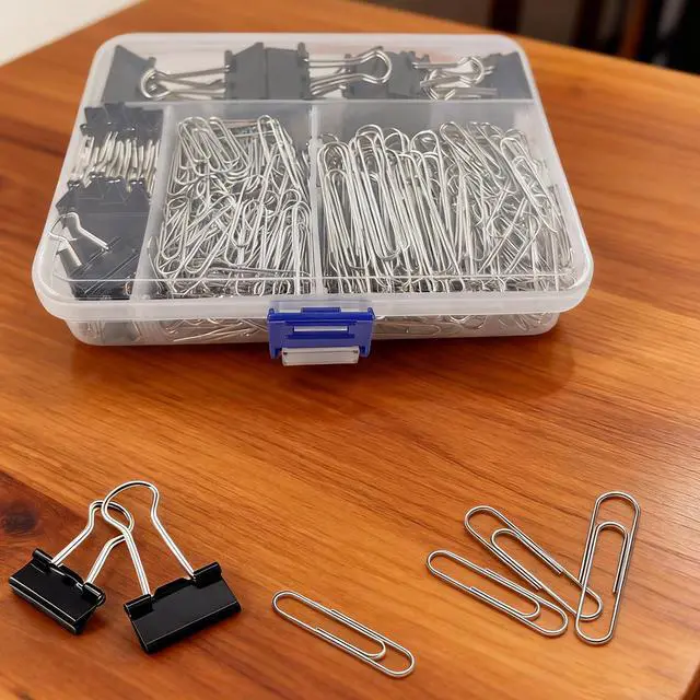 Alt view image 3 of 7 - Binder and Paper Clips Set, 340 pcs Assorted Sizes in Container With Compartments - Silver Paper and Black Binder Clips for Home, School, Office Supplies