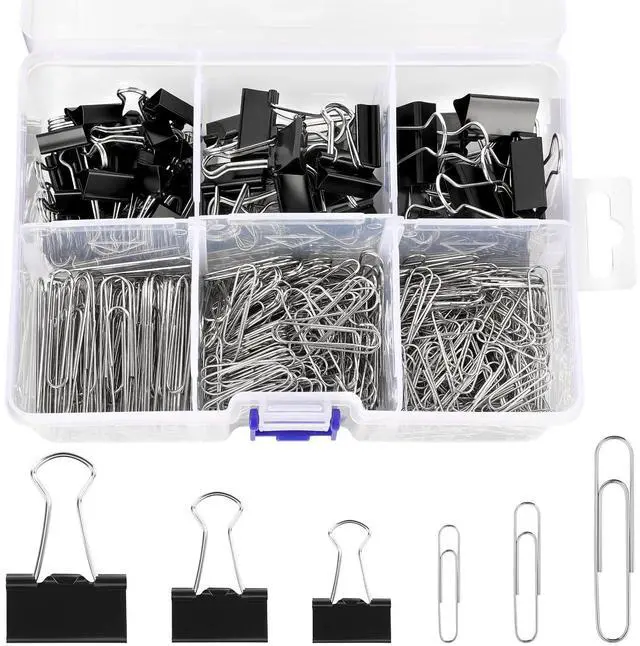 Main image of 500Pcs Paper Clips and Binder Clips Assorted Sizes, Silver Paper Clips Black Binder Clips with Large Medium Small Size in Container for Office Home School Supplies Document Organizing