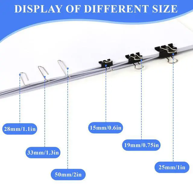 Alt view image 3 of 7 - 500Pcs Paper Clips and Binder Clips Assorted Sizes, Silver Paper Clips Black Binder Clips with Large Medium Small Size in Container for Office Home School Supplies Document Organizing