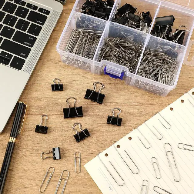 Alt view image 5 of 7 - 500Pcs Paper Clips and Binder Clips Assorted Sizes, Silver Paper Clips Black Binder Clips with Large Medium Small Size in Container for Office Home School Supplies Document Organizing