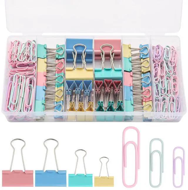 Main image of 240PCS Colored Assorted Size Paper Clips and Binder Clips, Paperclips Large Medium Small, Binder Clip and Paper Clip Set for Home, School, and Office Supplies in a Container with Compartments