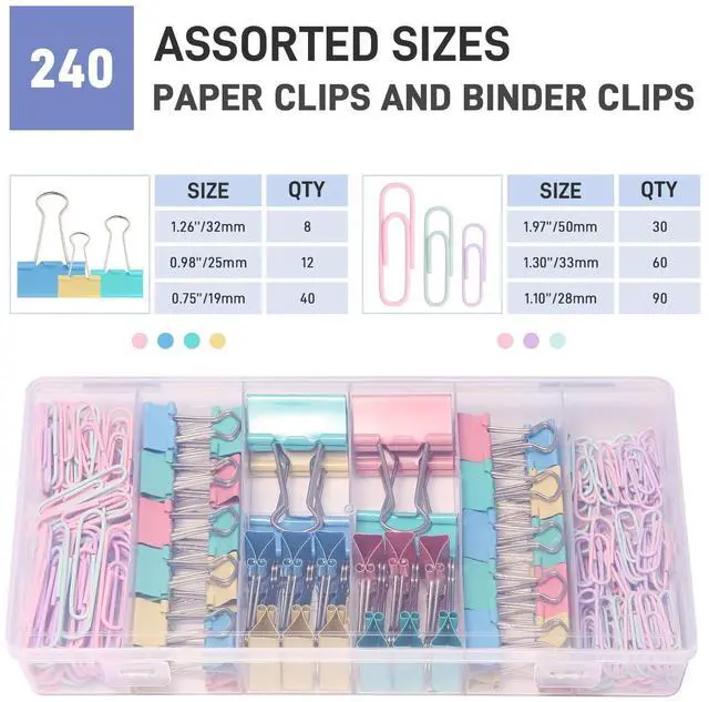 Alt view image 3 of 7 - 240PCS Colored Assorted Size Paper Clips and Binder Clips, Paperclips Large Medium Small, Binder Clip and Paper Clip Set for Home, School, and Office Supplies in a Container with Compartments