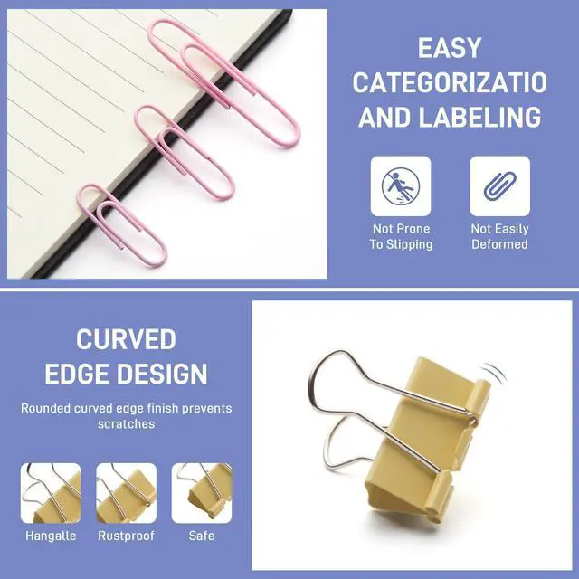 Alt view image 5 of 7 - 260PCS Colored Assorted Size Paper Clips and Binder Clips, Paperclips Large Medium Small, Binder Clip and Paper Clip Set for Home, School, and Office Supplies in a Container with Compartments