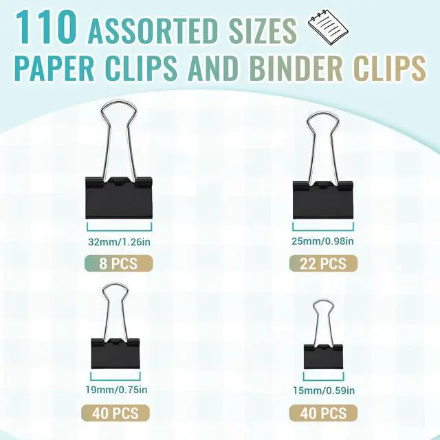 Alt view image 2 of 7 - 110PCS Black Binder Clips Assorted Sizes,4 Sizes Large Medium Small Mini Paper Clamps Set, Office Supplies Desk,Cute Office Paper Clips for Home School Office Supplies Organizing (Black)