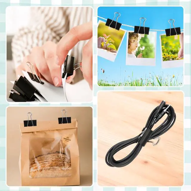 Alt view image 3 of 7 - 110PCS Black Binder Clips Assorted Sizes,4 Sizes Large Medium Small Mini Paper Clamps Set, Office Supplies Desk,Cute Office Paper Clips for Home School Office Supplies Organizing (Black)