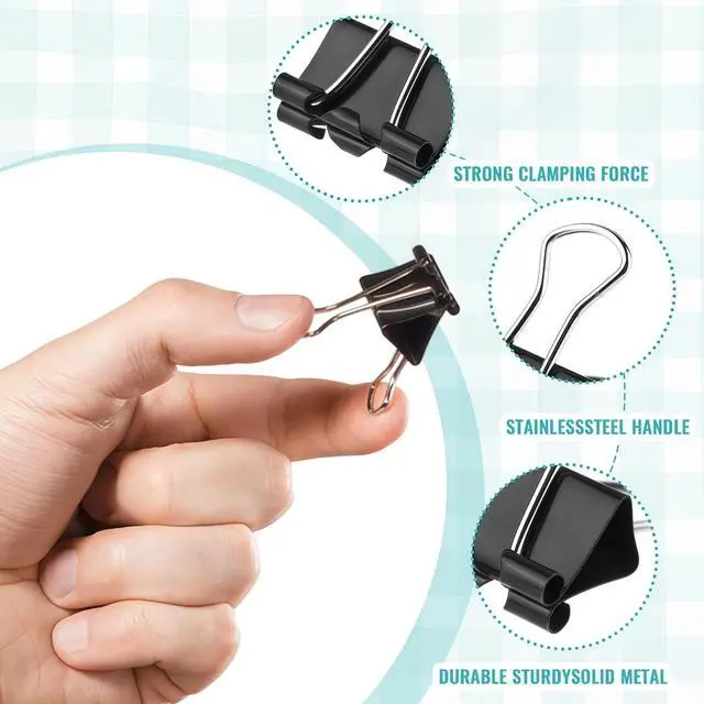 Alt view image 5 of 7 - 110PCS Black Binder Clips Assorted Sizes,4 Sizes Large Medium Small Mini Paper Clamps Set, Office Supplies Desk,Cute Office Paper Clips for Home School Office Supplies Organizing (Black)