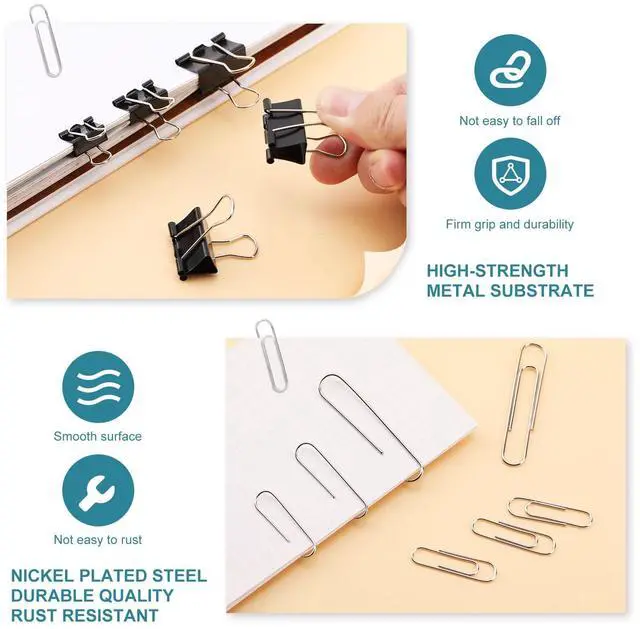 Alt view image 3 of 7 - 360 Pack Mixed Sizes Metal Paper Clips & Binder Clips, Medium Large Binder Clips, Office School Home Document Organizing Supplies