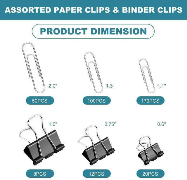 Alt view image 2 of 7 - 360 Pack Mixed Sizes Metal Paper Clips & Binder Clips, Medium Large Binder Clips, Office School Home Document Organizing Supplies