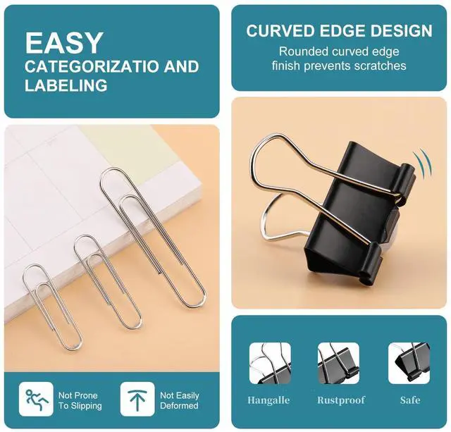 Alt view image 4 of 7 - 360 Pack Mixed Sizes Metal Paper Clips & Binder Clips, Medium Large Binder Clips, Office School Home Document Organizing Supplies