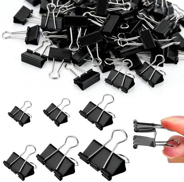 Main image of 300 Pcs Binder Clips Assorted Sizes, 6 Sizes Jumbo, Large, Medium, Small, Mini and Micro, Metal Paper Clamps, Bulk Black Metal Binding Med Clips Office Supplies for Teachers Business