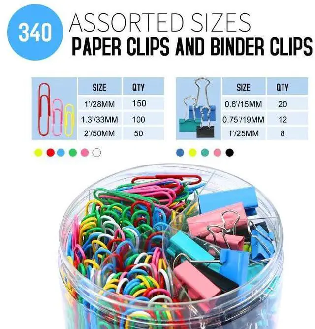 Alt view image 2 of 7 - Paper Clips Binder Clips, 340PCS Assorted Size Paper Clips and Binder Clips, Colored Paperclips Large Medium Small, Binder Clip and Paper Clip Set for Home School Office Supplies
