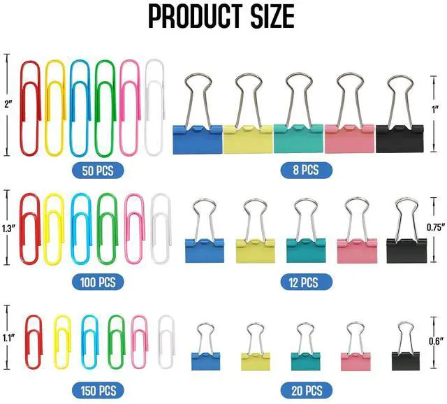 Alt view image 3 of 7 - Paper Clips Binder Clips, 340PCS Assorted Size Paper Clips and Binder Clips, Colored Paperclips Large Medium Small, Binder Clip and Paper Clip Set for Home School Office Supplies