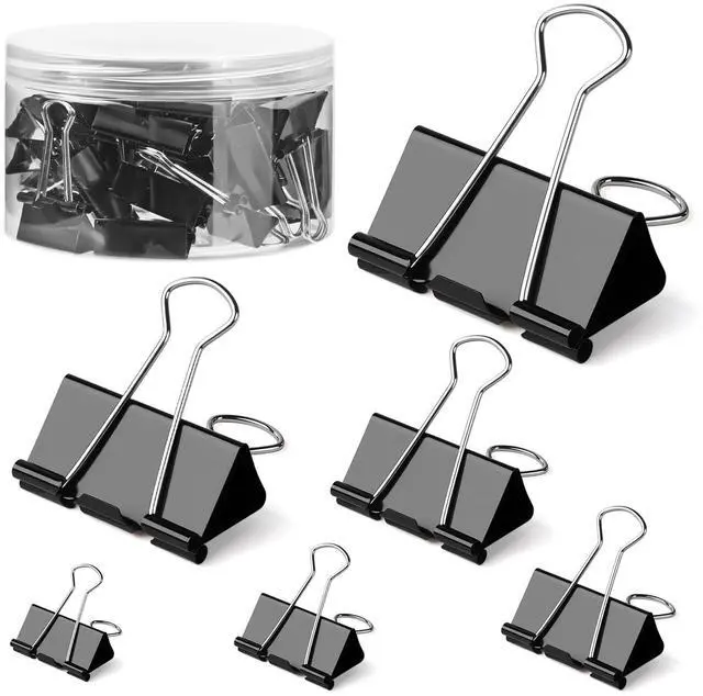 Main image of 150 PCS Binder Clips Assorted Sizes, Extra Large Medium Small Mini and Micro, Metal Paper Binder Clip Black,Paper Clamps, 6 Sizes for Office, School and Home