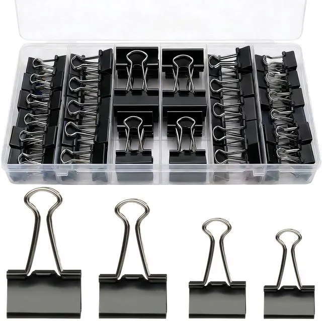 Main image of Binder Clips Assorted Sizes, 140 PCS Black Binder Paper Clips Office Clips Office Supplies Desk, 4 Sizes Cute Binder Clips Large Medium Binder Clip Small Paper Clips Medium Paper Clamps (Black)