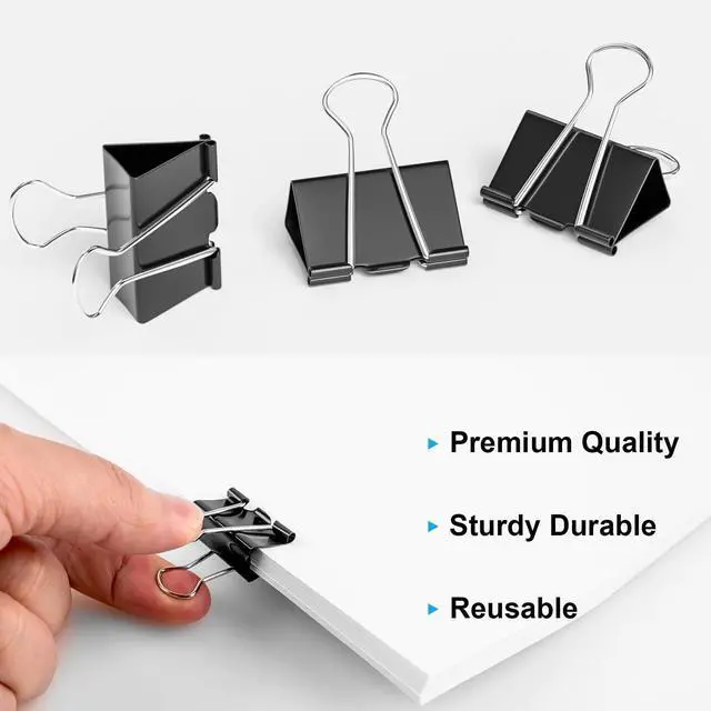 Alt view image 4 of 7 - 200 Count Binder Clips Assorted Sizes, 4 Sizes Large, Medium, Small, Mini, Metal Paper Clamps, Bulk Black Clips Office Supplies (1 1/4", 1", 3/4", 1/2 Inch) KKEETUR