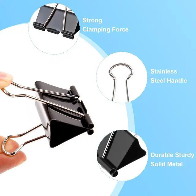 Alt view image 7 of 7 - Binder Clips Assorted Sizes, 140 PCS Black Binder Paper Clips Office Clips Office Supplies Desk, 4 Sizes Cute Binder Clips Large Medium Binder Clip Small Paper Clips Medium Paper Clamps (Black)