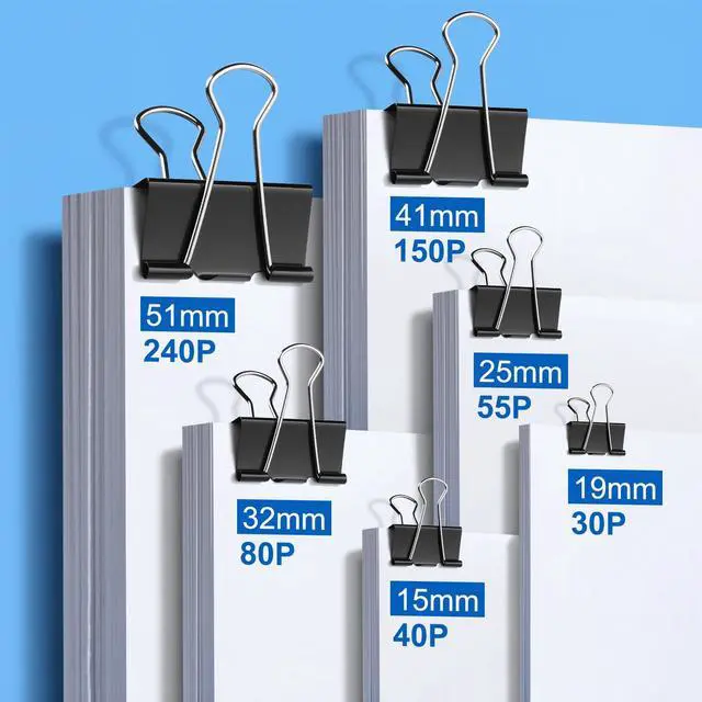 Alt view image 5 of 7 - 150 PCS Binder Clips Assorted Sizes, Extra Large Medium Small Mini and Micro, Metal Paper Binder Clip Black,Paper Clamps, 6 Sizes for Office, School and Home