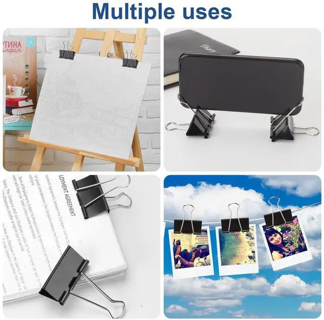 Alt view image 7 of 7 - 150 PCS Binder Clips Assorted Sizes, Extra Large Medium Small Mini and Micro, Metal Paper Binder Clip Black,Paper Clamps, 6 Sizes for Office, School and Home