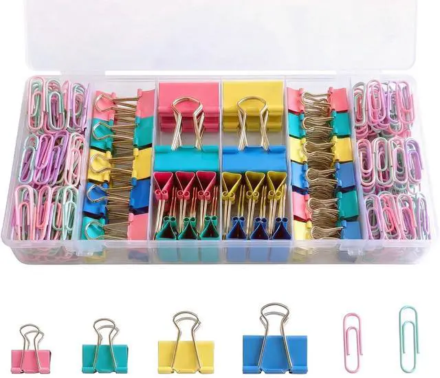 Main image of 276Pcs Paper Clips and Binder Clips Assorted SizesColored Binder Paper Clips Office Clips Office Supplies, Large Medium Small Paper Clamps PaperClips for Home School Business in a Container (Colored)
