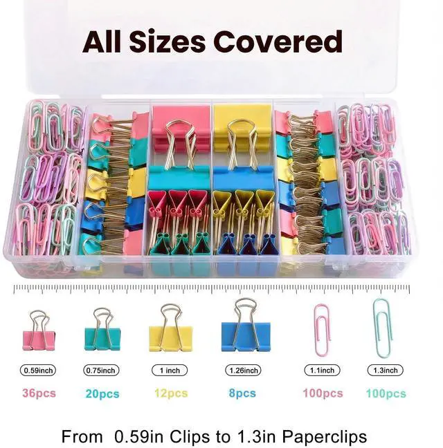 Alt view image 2 of 7 - 276Pcs Paper Clips and Binder Clips Assorted SizesColored Binder Paper Clips Office Clips Office Supplies, Large Medium Small Paper Clamps PaperClips for Home School Business in a Container (Colored)
