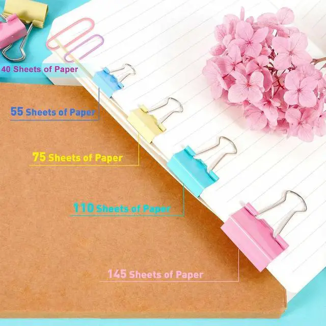 Alt view image 7 of 7 - 276Pcs Paper Clips and Binder Clips Assorted SizesColored Binder Paper Clips Office Clips Office Supplies, Large Medium Small Paper Clamps PaperClips for Home School Business in a Container (Colored)
